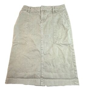 Vintage Y2K Gap Khakis Olive Green Cotton Twill Midi Skirt Utility Pencil Size 2